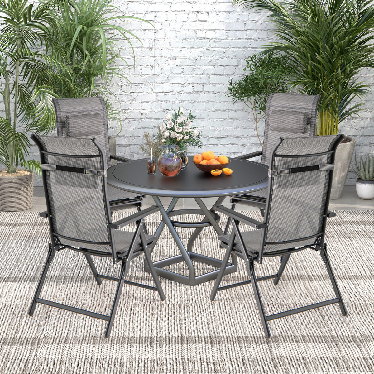 150 kg Capacity Folding Patio Chairs Set of 2 with 10-Level Adjustable Backrests and Armrests-Grey