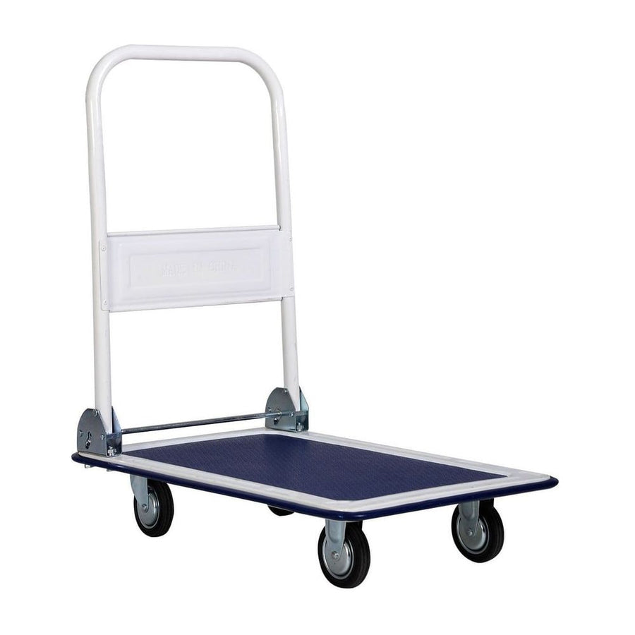 150 kg Platform Cart Dolly folding foldable moving truck with a blue deck and white handle