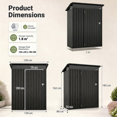 150 x 89 x 185 CM Outdoor Storage Shed with Lockable Door and Sloping Roof-Dark Grey
