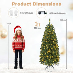 150cm Artificial Pine Xmas Tree with Full Branch Tips LED Lights with 2 Colors Folding Metal Stand