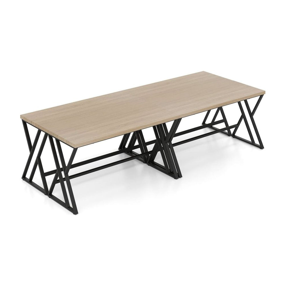 150cm Computer Desk with Heavy-duty Metal Frame and Crossbar in grey with a light wood effect top