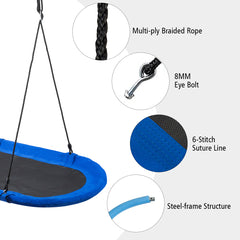 150 cm Oval Swing with Height-Adjustable Rope for Outdoor Indoor-Blue