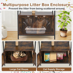 150CM Cat Tree with Litter Box Enclosure-Rustic Brown