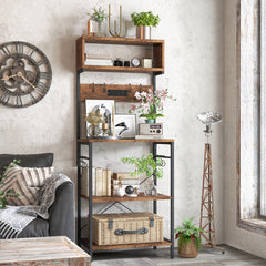 153 cm Tall Microwave Stand Kitchen Bakers Rack with Power Outlet-Rustic Brown