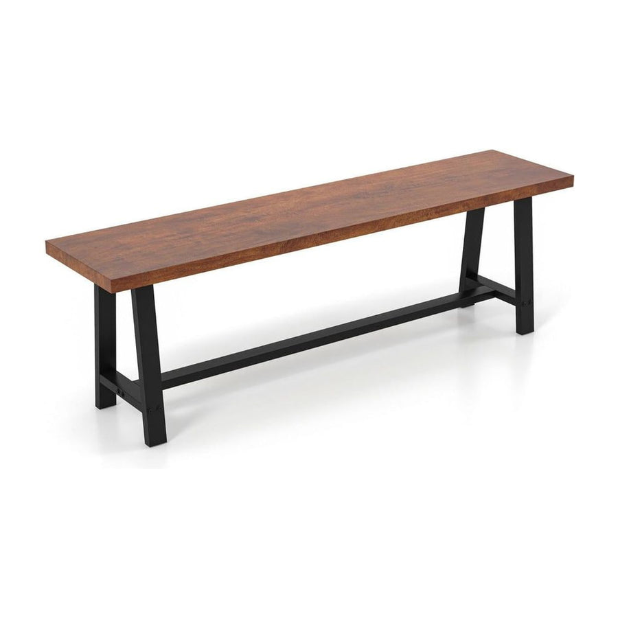 153CM Entryway Shoe Bench 3 Person with Metal Frame, a long wooden seat with black metal legs