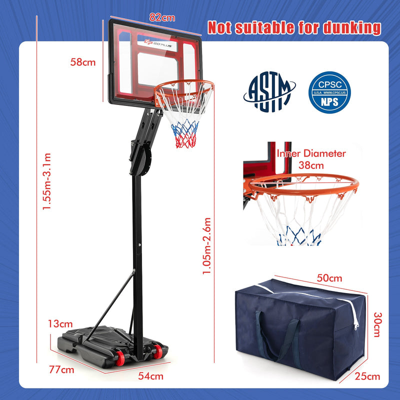 1.55-3.1M Height Adjustable Basketball Hoop with Wheels - Infyniti Home