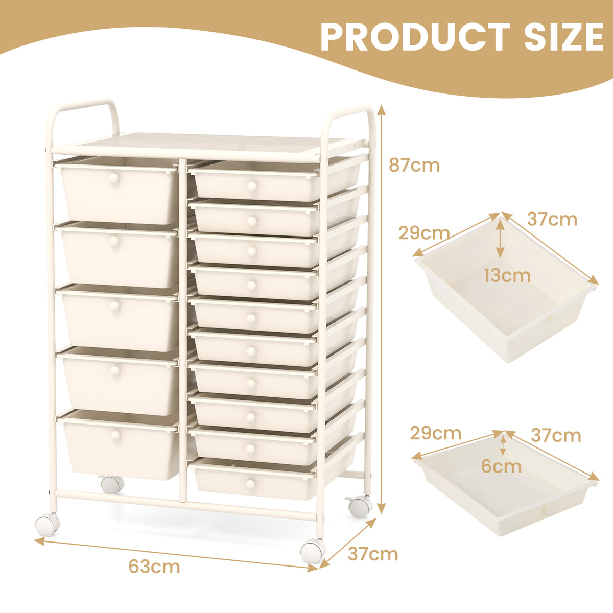15 Drawer Rolling Storage Cart with 4 Wheels for Beauty Salon-White