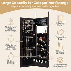 120cm Full Length Lockable Mirror Jewelry Cabinet with 15 LEDs-Black