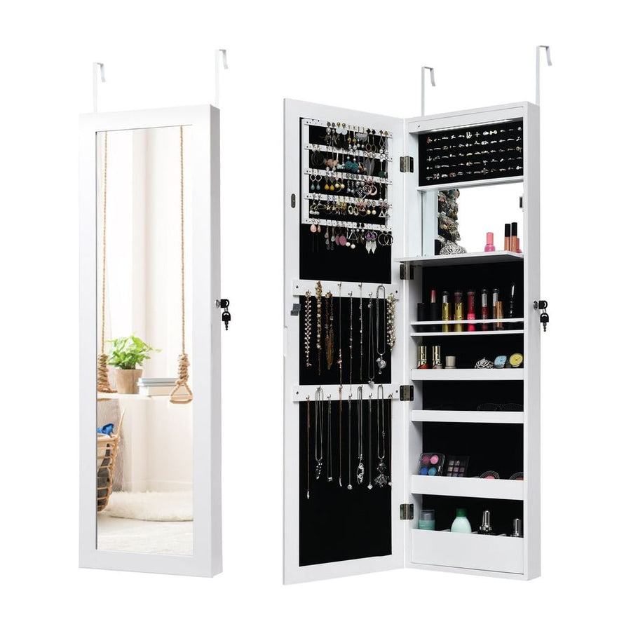 120cm Full Length Lockable Mirror Jewelry Cabinet with 15 LEDs-White