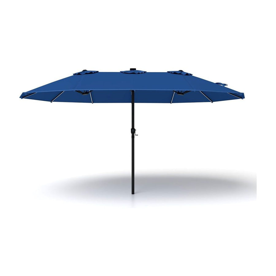 15ft Double-Sided Patio Umbrella with 144 Solar LED Lights Crank Handle No Base-Blue