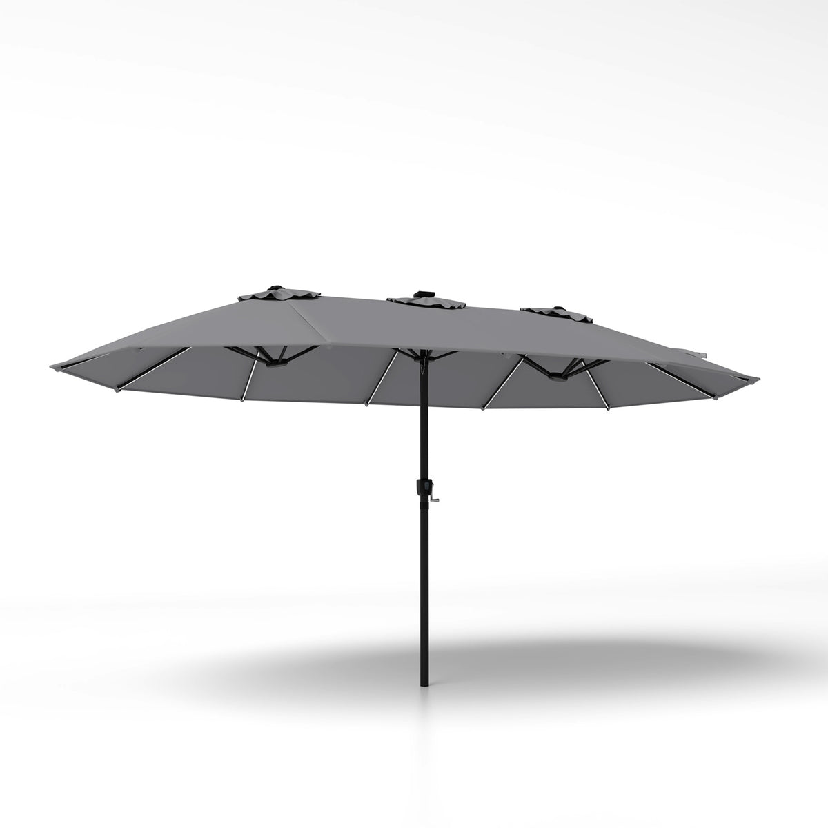 15ft Double-Sided Patio Umbrella with 144 Solar LED Lights Crank Handle No Base-Grey