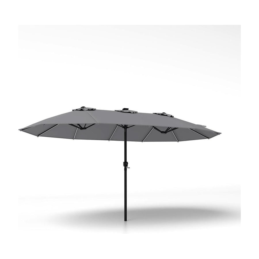 15ft Double-Sided Patio Umbrella with 144 Solar LED Lights Crank Handle No Base-Grey