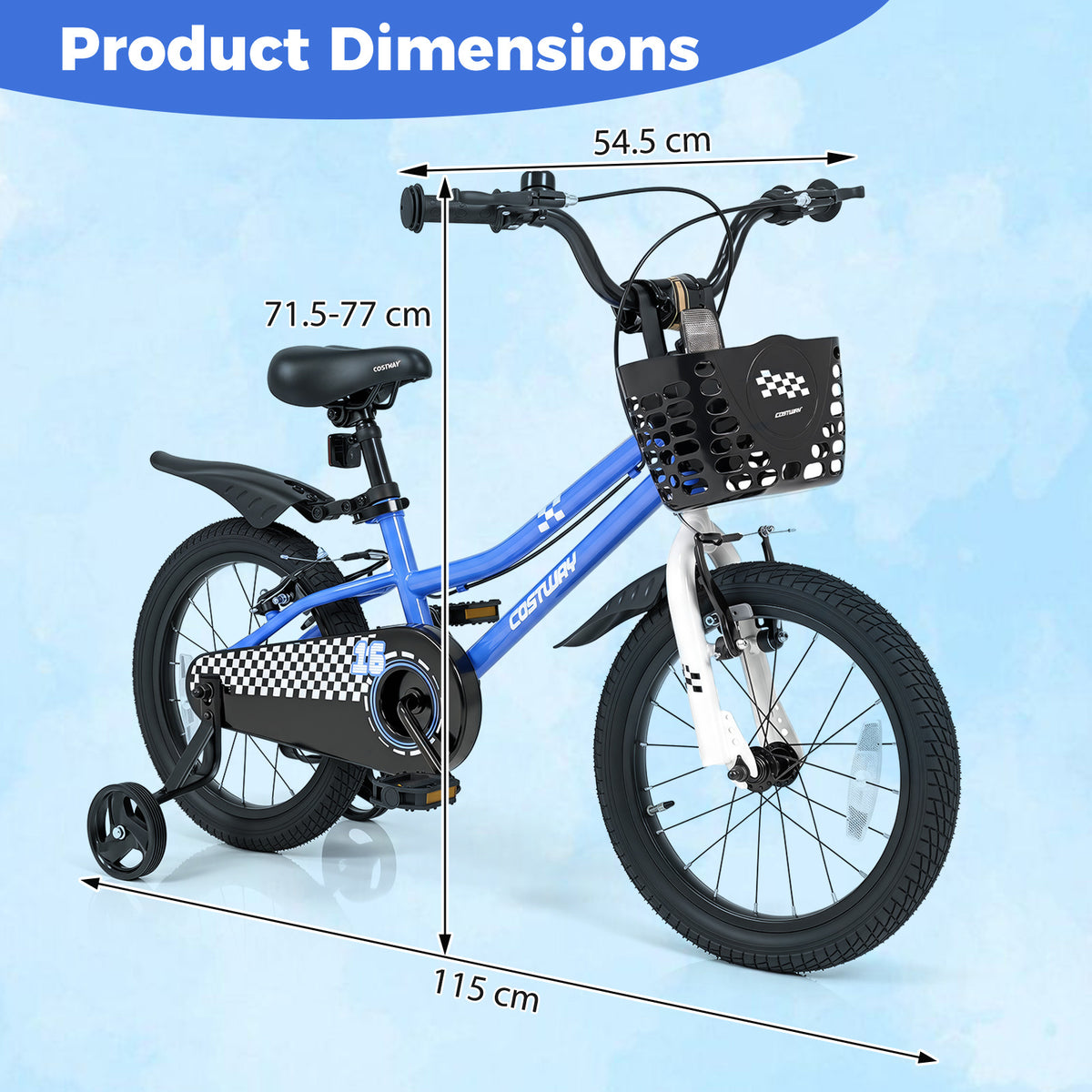 16 Inch Kids Bike with Dual Brakes for 4-7 Years Checkered Racing Series Blue