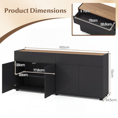 160 cm Buffet Cabinet with Push-to-Open Doors & 2 Drawers for Dining Room-Black