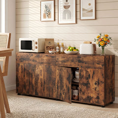 160 cm Buffet Cabinet with Push-to-Open Doors & 2 Drawers for Dining Room-Rustic Brown