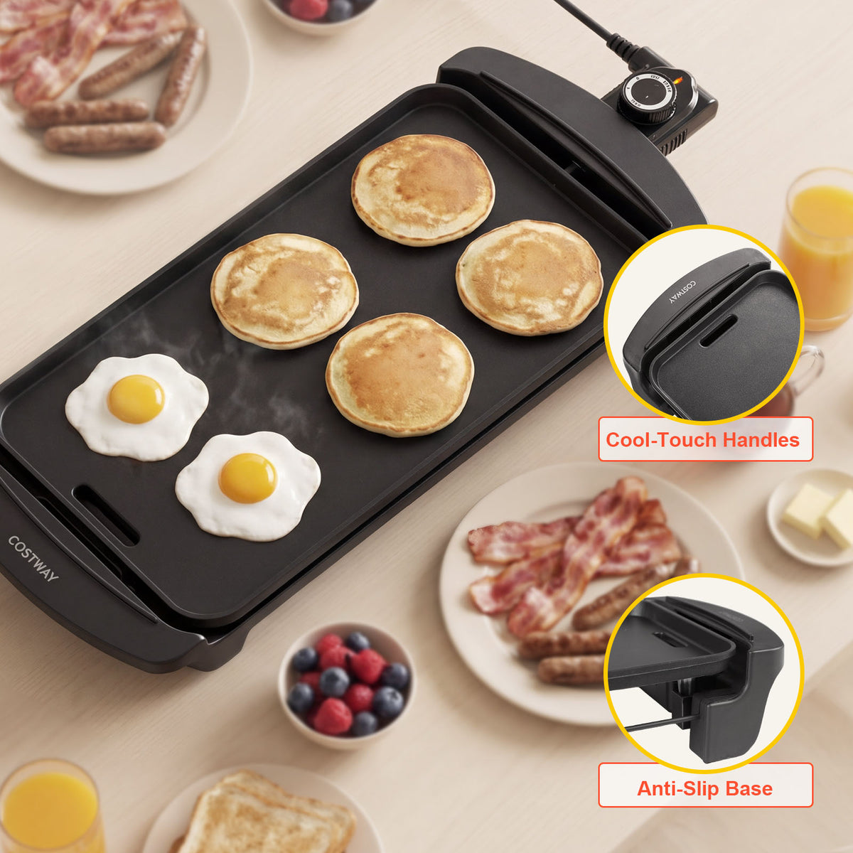 1600W Electric Flat Top Grill with Nonstick Cooking Surface