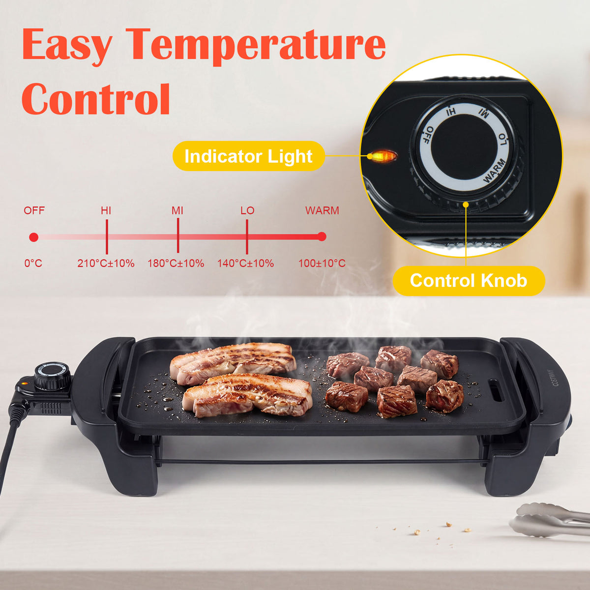 1600W Electric Flat Top Grill with Nonstick Cooking Surface