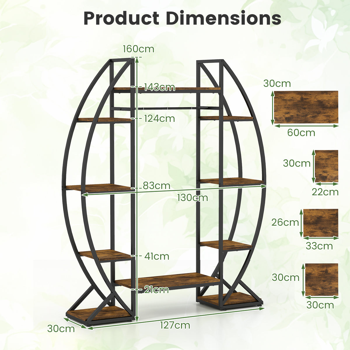 160CM Tall Indoor Plant Stand with Grow Lights-Coffee