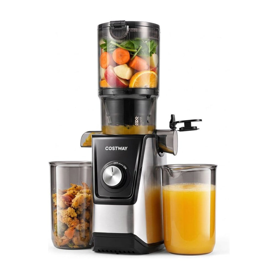 160W Cold Press Juicer with two jugs, one filled with juice and the other with pulp