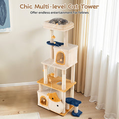 163 cm Large Kitty Tower with 2 Condos and Removable Plush Perch-Yellow