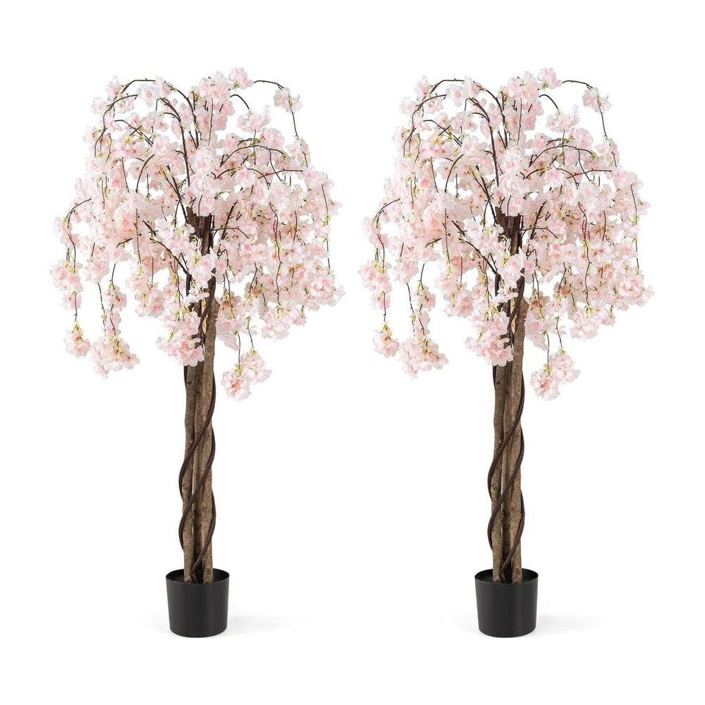 163CM Tall Artificial Cherry Blossom Tree with Flowers Set of 2-White, showing two trees