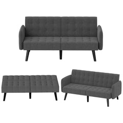 164 CM Convertible Futon Sofa Bed with 3-Position Adjustable Backrests-Grey