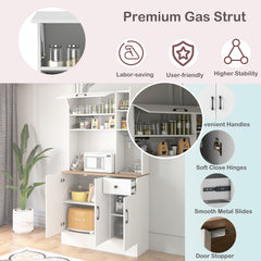 167cm Tall Pantry Cabinet with Hutch and Power Outlets-White