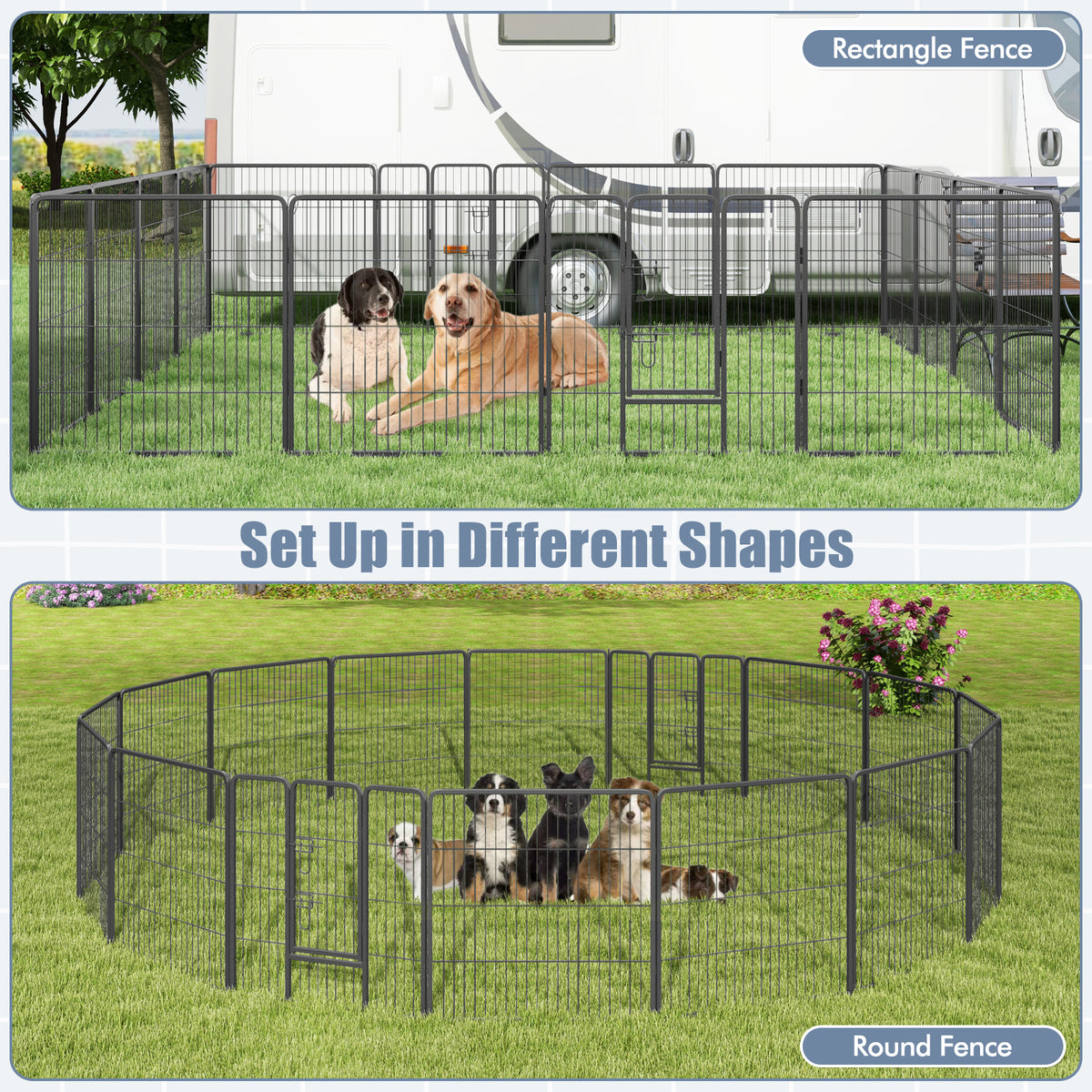 16 Panel 80cm Height Pen Fence with Lock and Large Door-Black