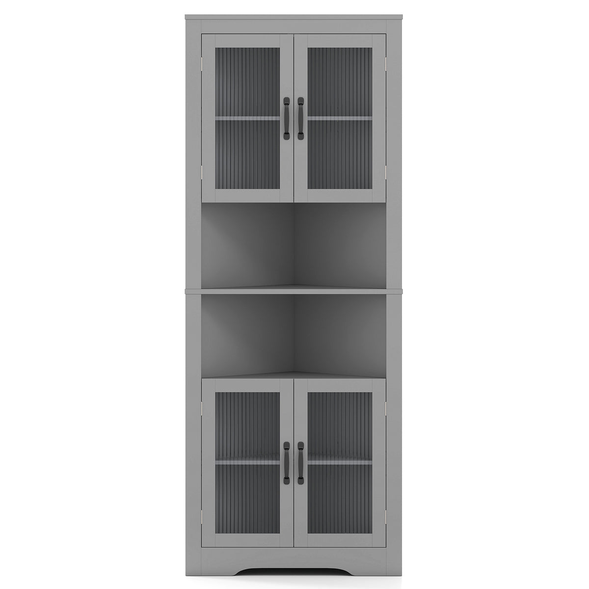 171cm Tall Space-saving Corner Cabinet with 4 Tempered Glass Doors and Adjustable Shelves-Grey