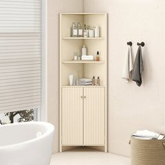 172 CM Tall Corner Cabinet with 5 Shelves and 2 Fluted Doors-Beige