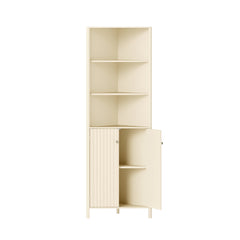 172 CM Tall Corner Cabinet with 5 Shelves and 2 Fluted Doors-Beige