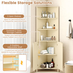 172 CM Tall Corner Cabinet with 5 Shelves and 2 Fluted Doors-Beige