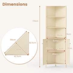 172 CM Tall Corner Cabinet with 5 Shelves and 2 Fluted Doors-Beige