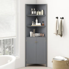 172 CM Tall Corner Cabinet with 5 Shelves and 2 Fluted Doors-Grey