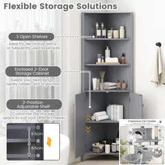 172 CM Tall Corner Cabinet with 5 Shelves and 2 Fluted Doors-Grey