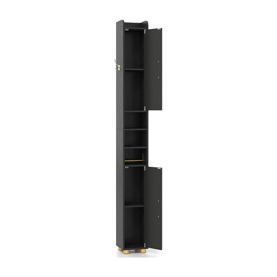 176.5cm Tall Storage Organizer with 2 Doors and Adjustable Shelves-Black