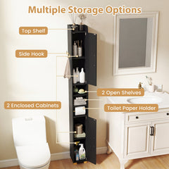 176.5cm Tall Storage Organizer with 2 Doors and Adjustable Shelves-Black