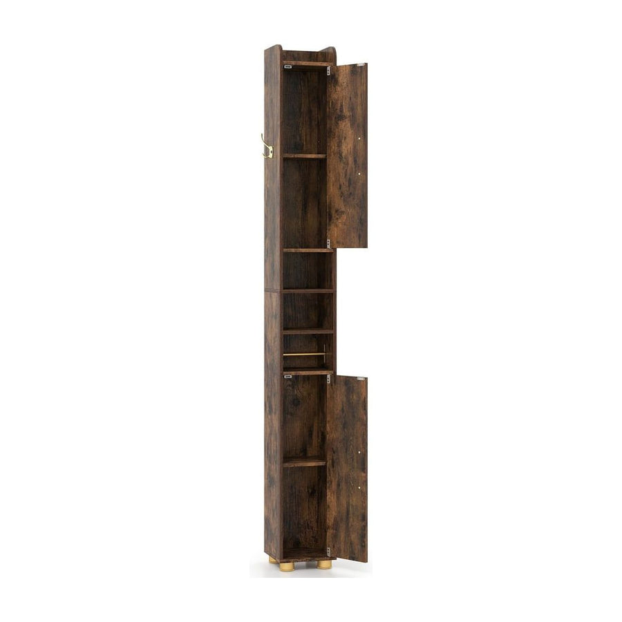 176.5cm Tall Storage Organizer with 2 Doors and Adjustable Shelves-Rustic Brown