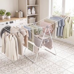 178 cm Clothes Drying Rack with 11-Level Adjustable Height Heavy-duty Metal Laundry Rack-White