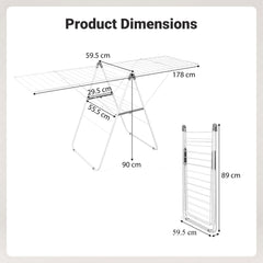 178 cm Clothes Drying Rack with 11-Level Adjustable Height Heavy-duty Metal Laundry Rack-White