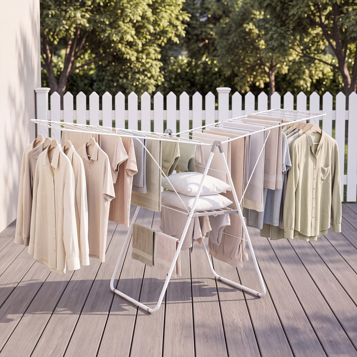 178 cm Clothes Drying Rack with 11-Level Adjustable Height Heavy-duty Metal Laundry Rack-White