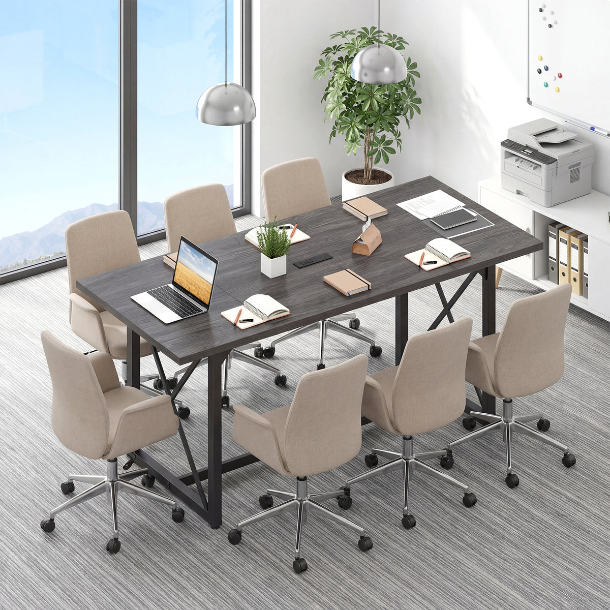 180 CM Conference Table for 6-8 People with Heavy-Duty Metal Frame-Grey