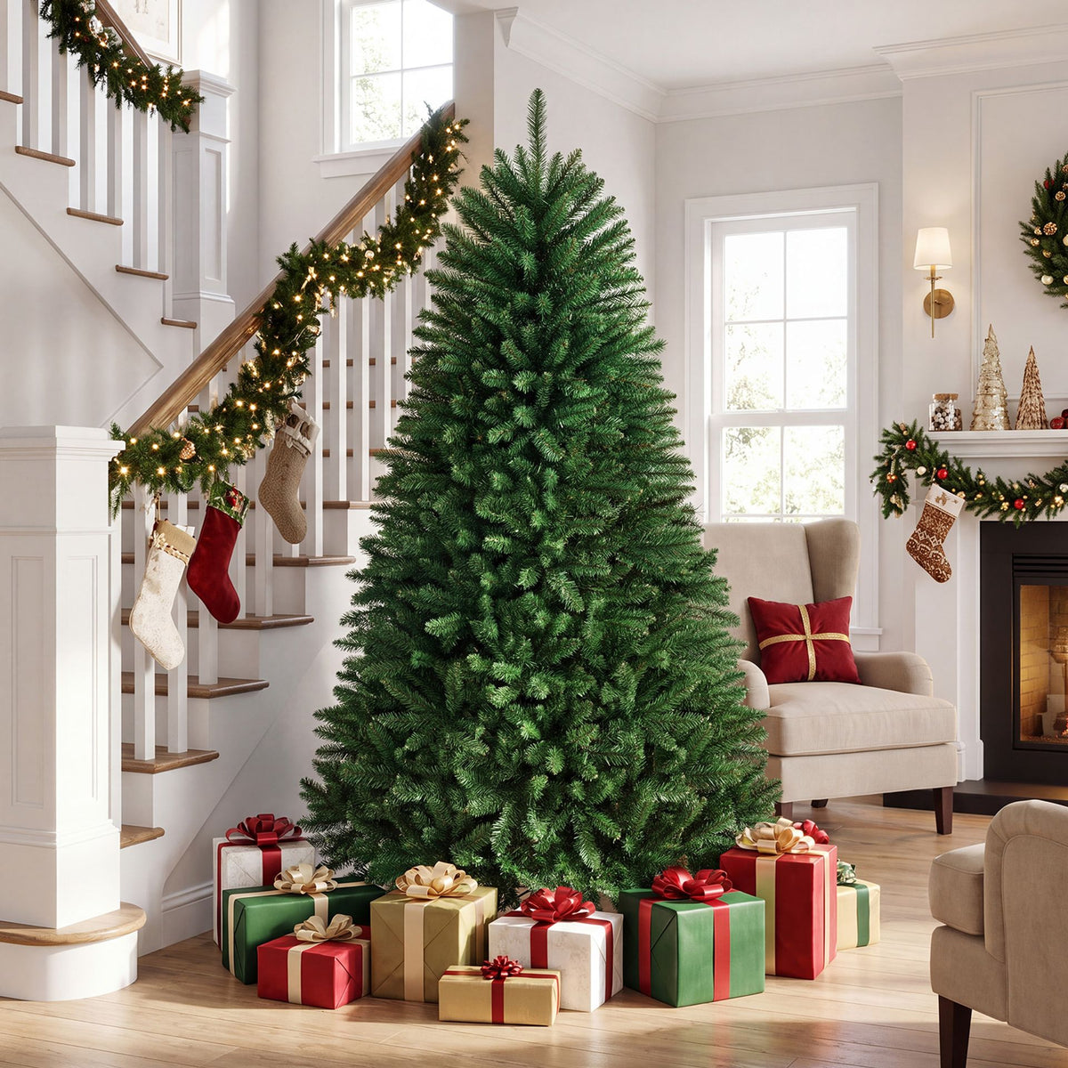 180 cm Unlit Artificial Christmas Tree with Easy-Assembly Hinges and Foldable Metal Stand for Holiday Party Decoration