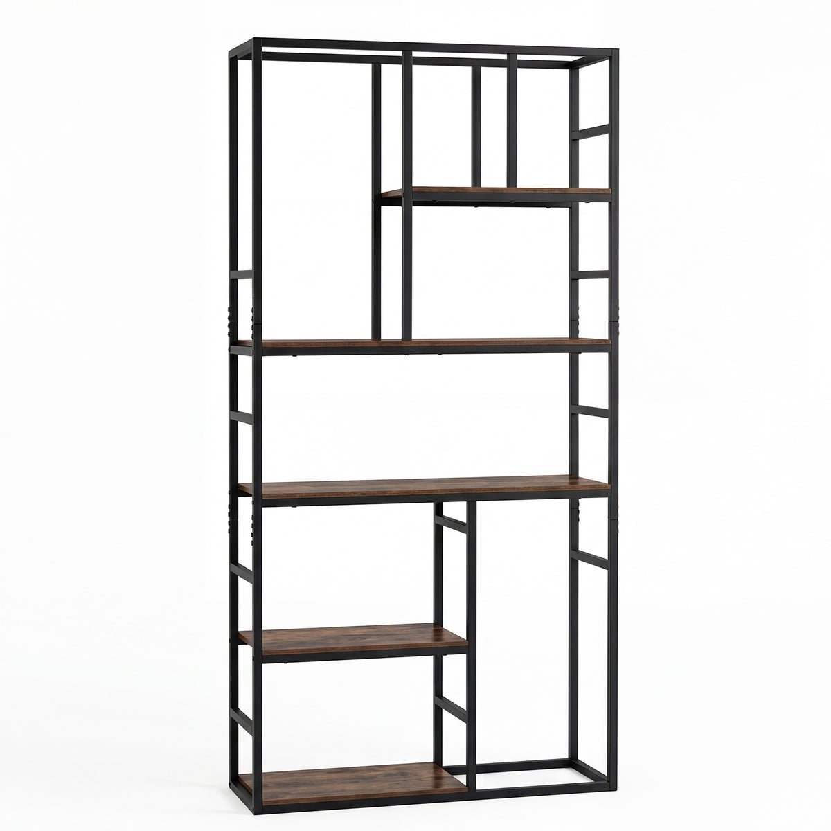 180CM Tall Bookshelf with Open Display Shelf and Metal Frame-Rustic Brown