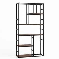 180CM Tall Bookshelf with Open Display Shelf and Metal Frame-Rustic Brown