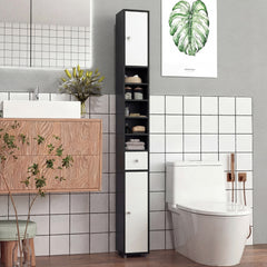 180CM Tall Freestanding Bathroom Cabinet with 2 Doors and 1 Drawer-Black and White
