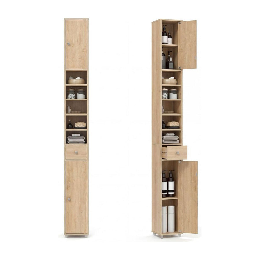 180CM Tall Freestanding Bathroom Cabinet with 2 Doors and 1 Drawer-Natural