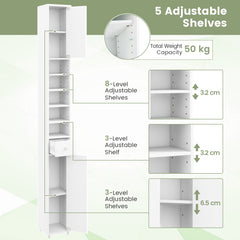180CM Tall Freestanding Bathroom Cabinet with 2 Doors and 1 Drawer-White