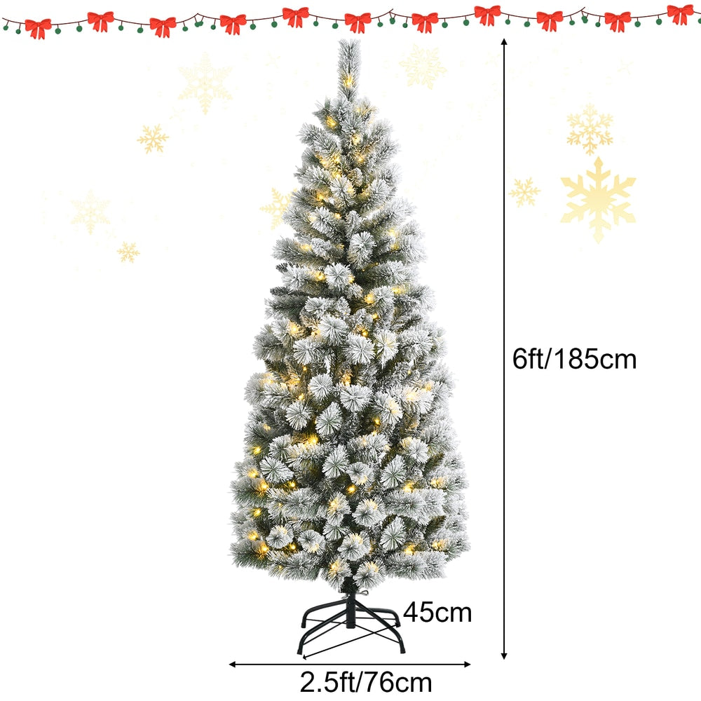 The artificial Christmas tree with 140/200 LED lights showing its dimensions and height