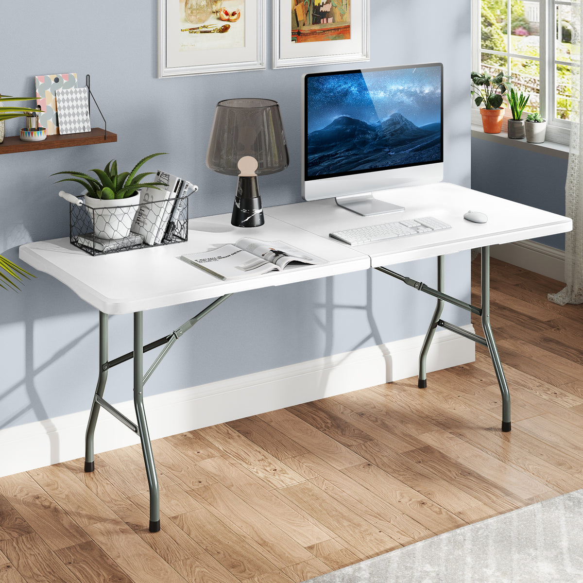 180 cm Portable Folding Dining Table with HDPE Tabletop and Safe Lock Mechanism-White